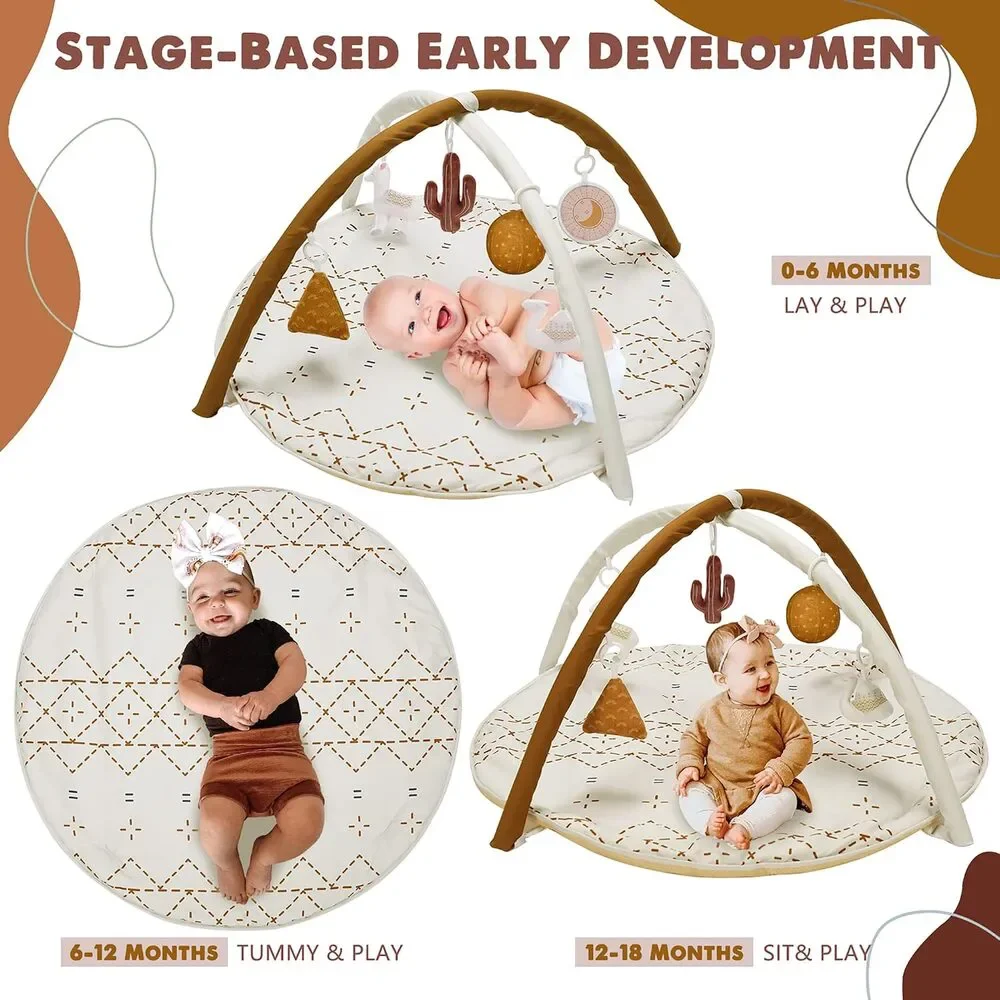 Tummy Time Activity Mat Macrame Baby Play Gym w/ 6 Toys & 12 Milestone Cards